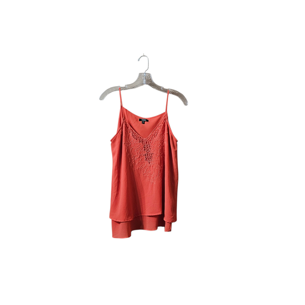 XOXO Coral Red Embroidered Lace V-Neck Cami Tank Top Medium Layered Hem